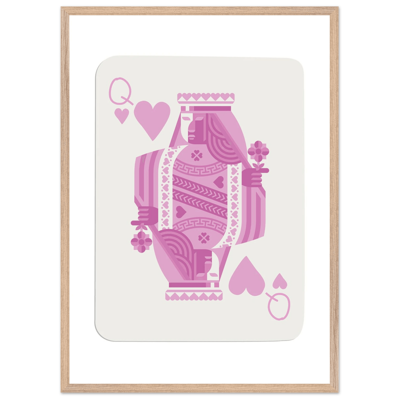 Queen of Hearts - Pink Poker Card Mounted Poster Art, Eco-Friendly Wood Frame & Shatterproof Plexiglass - Vibrantwalls