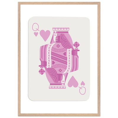 Queen of Hearts - Pink Poker Card Mounted Poster Art, Eco-Friendly Wood Frame & Shatterproof Plexiglass - Vibrantwalls