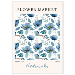 Helsinki Flower Market Framed Poster – Serene Blue Watercolor Florals & Botanical Art Print | Ready-to-Hang Wall Decor - Vibrantwalls