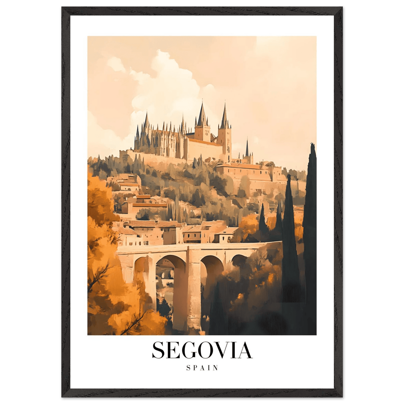 Segovia Spain Framed Poster – Vintage Travel Art with Warm Hues & Wooden Frame - Vibrantwalls