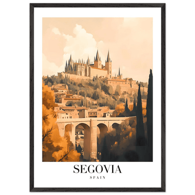 Segovia Spain Framed Poster – Vintage Travel Art with Warm Hues & Wooden Frame - Vibrantwalls