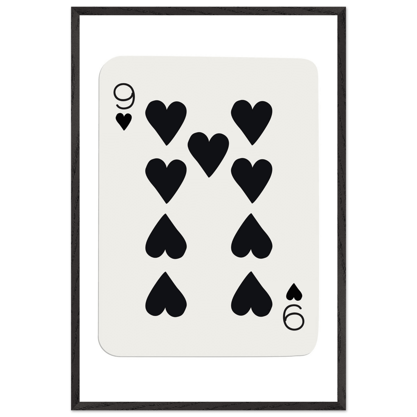 Minimalist Nine of Hearts Poker Card Print - Mounted Framed Eco-Friendly Wall Art in Various Sizes & Frame Finishes - Vibrantwalls