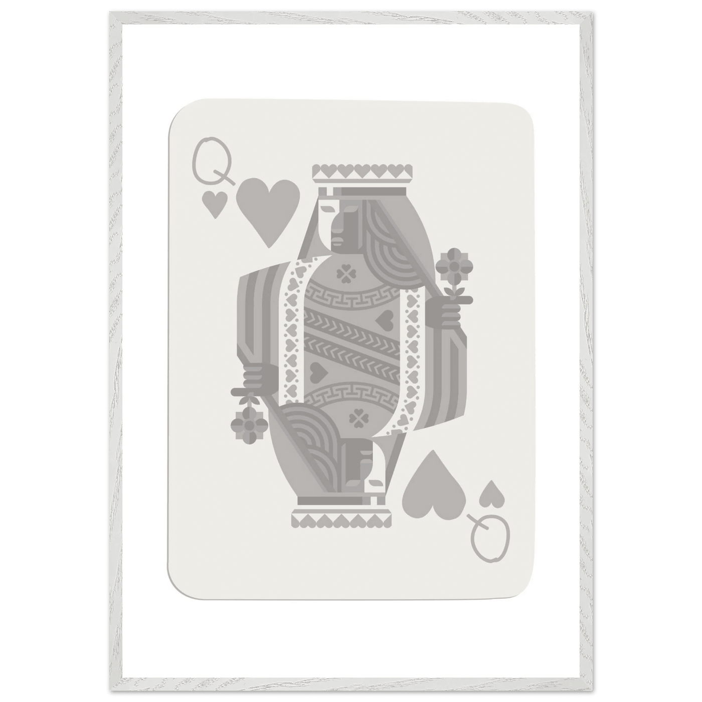 Queen of Hearts Poker Card Print - Grey & White Framed Art, Eco-Friendly Wood Frame in Multiple Sizes - Vibrantwalls