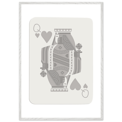 Queen of Hearts Poker Card Print - Grey & White Framed Art, Eco-Friendly Wood Frame in Multiple Sizes - Vibrantwalls