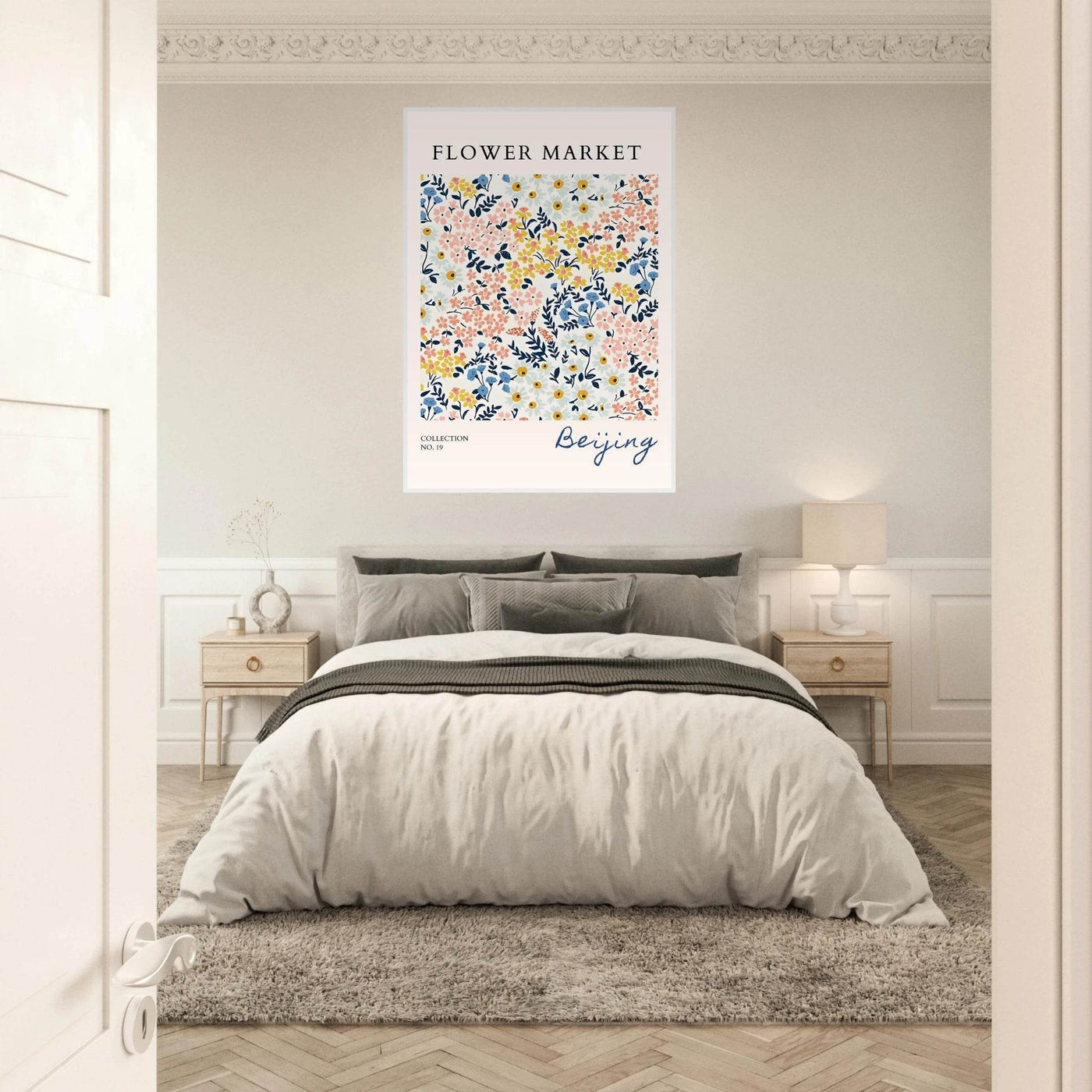 Flower Market Beijing Framed Poster – Whimsical Floral Art Print in Pastel Hues | Ready-to-Hang Wall Decor - Vibrantwalls
