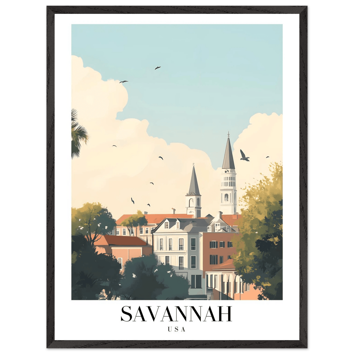 Savannah USA Framed Poster – Charming Cityscape Wall Art with Wooden Frame - Vibrantwalls