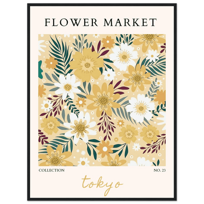 Tokyo Flower Market Framed Poster – Botanical Golden & White Floral Print | Ready-to-Hang Wall Art - Vibrantwalls