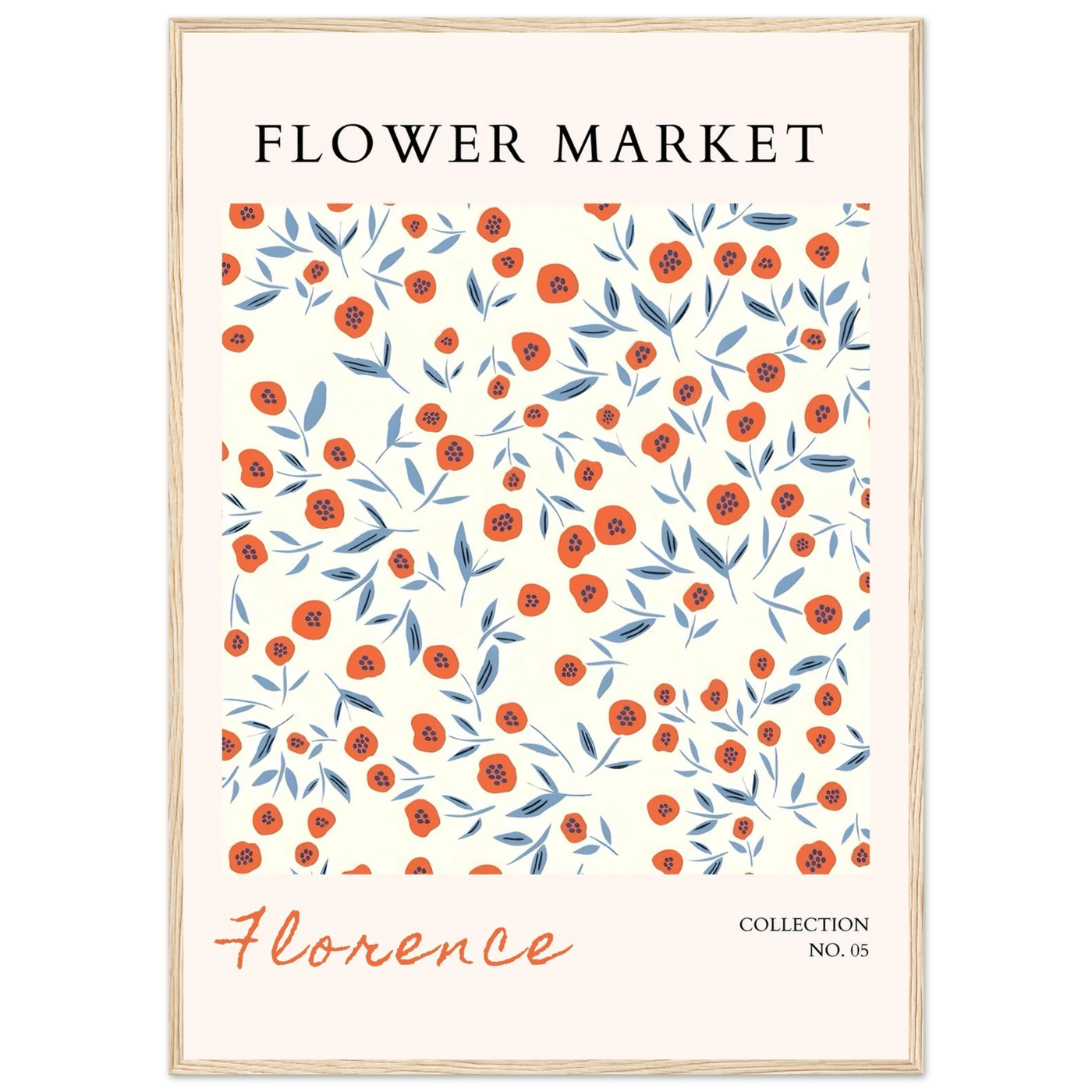 Florence Flower Market Art Print – Vibrant Orange Poppies & Blue Leaves | Framed & Ready-to-Hang Wall Art - Vibrantwalls