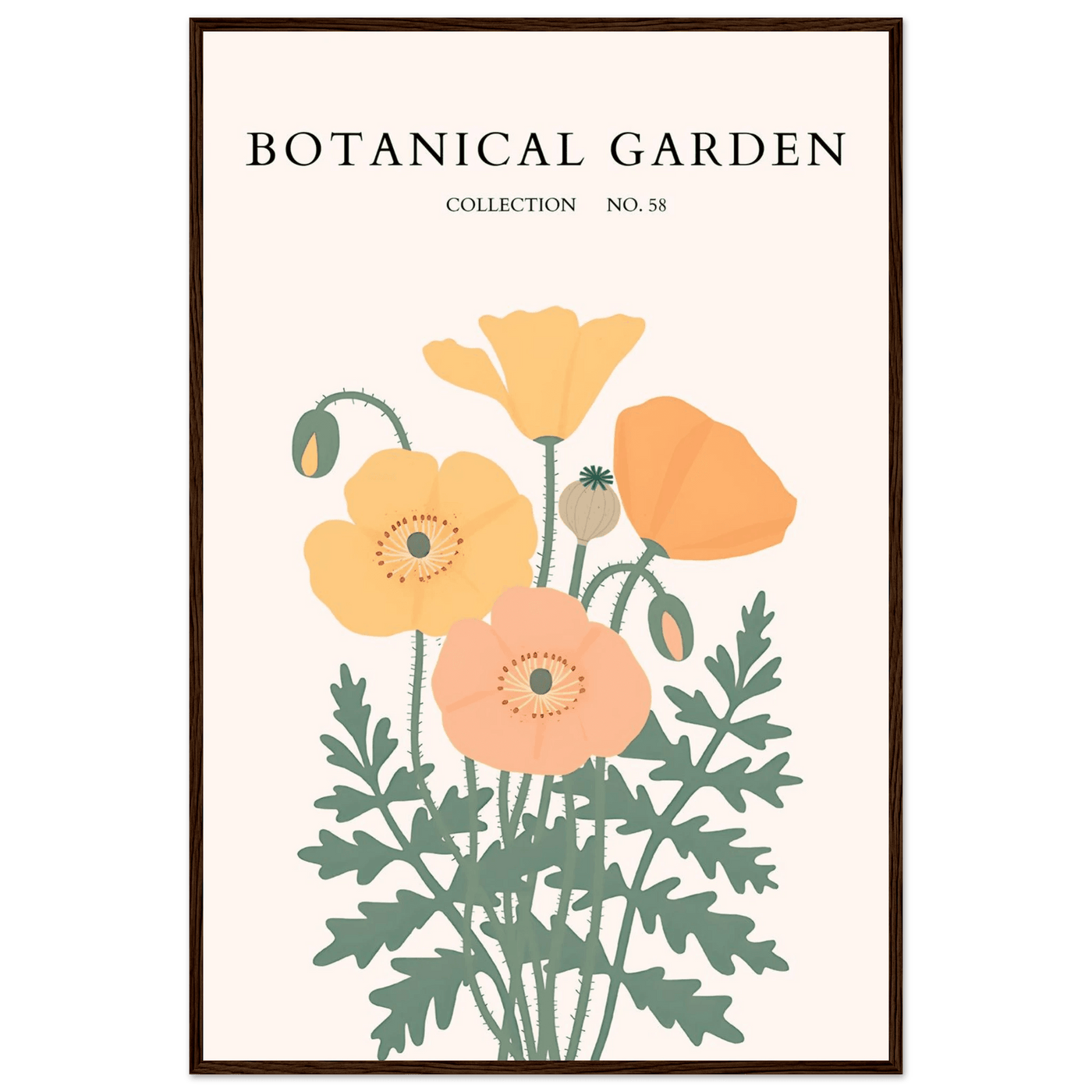 Botanical Garden Poppy Framed Poster – Warm Hues & Nature Art Print | Ready-to-Hang Floral Decor - Vibrantwalls