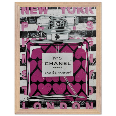 Chanel No. 5 Pink Hearts Pop Art Print in Premium Mounted Frame - Vibrantwalls