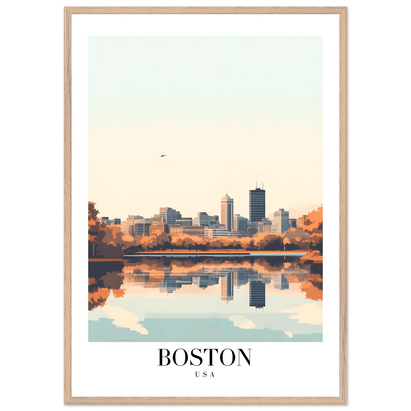 Boston Cityscape Framed Poster – Modern Travel Wall Art with Wooden Frame & Multiple Sizes - Vibrantwalls