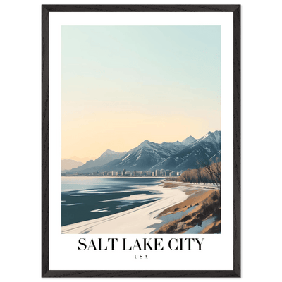 Salt Lake City Framed Poster – Modern Winter Landscape Art with Wood Frame - Vibrantwalls