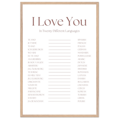 I Love You in 20 Languages - Mounted Framed Art Print, Eco-Friendly Wood Frame in Your Choice of Style - Vibrantwalls