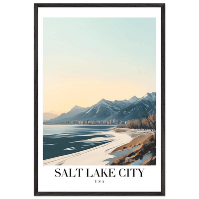 Salt Lake City Framed Poster – Modern Winter Landscape Art with Wood Frame - Vibrantwalls