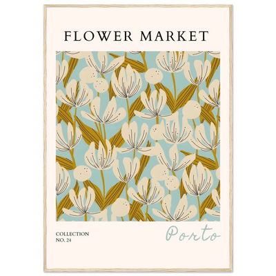 Flower Market Porto Abstract Floral Framed Poster | Calming Blue & Gold Botanical Art Print, Ready-to-Hang - Vibrantwalls