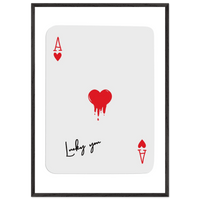 Lucky You Ace of Hearts Poker Card Print - Dripping Heart Art Poster, Eco-Friendly Wood Frame - Vibrantwalls