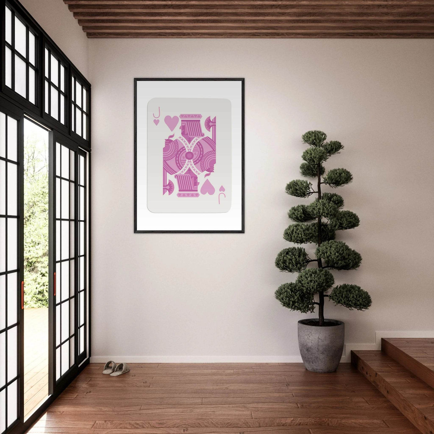 Jack of Hearts Poker Card Print - Eclectic Pink Framed Art - Eco-Friendly Wood Frame, Ready-to-Hang Decor - Vibrantwalls