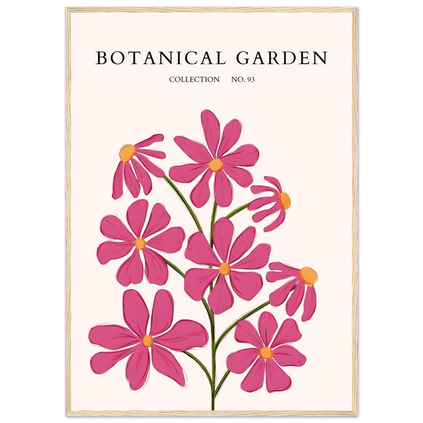 Vibrant Botanical Garden Framed Poster – Pink Cosmos & Abstract Floral Art Print | Ready-to-Hang in Various Sizes - Vibrantwalls