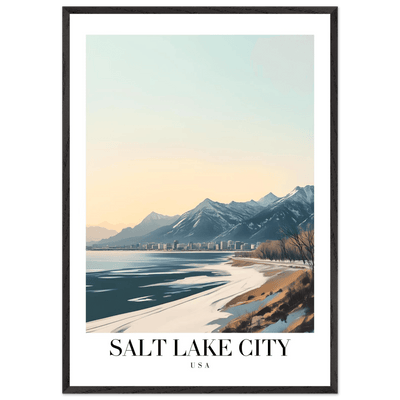 Salt Lake City Framed Poster – Modern Winter Landscape Art with Wood Frame - Vibrantwalls