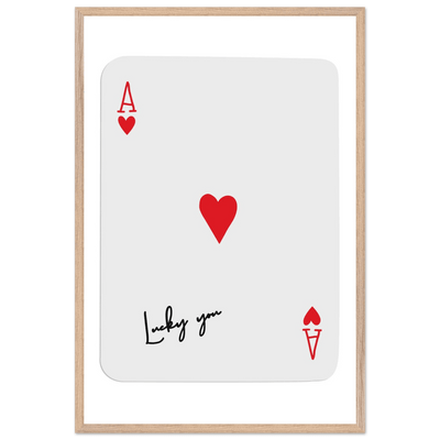 Lucky You Ace of Hearts Card Print - Framed Poker Art, Modern Design, Eco-Friendly Wood Frame - Vibrantwalls