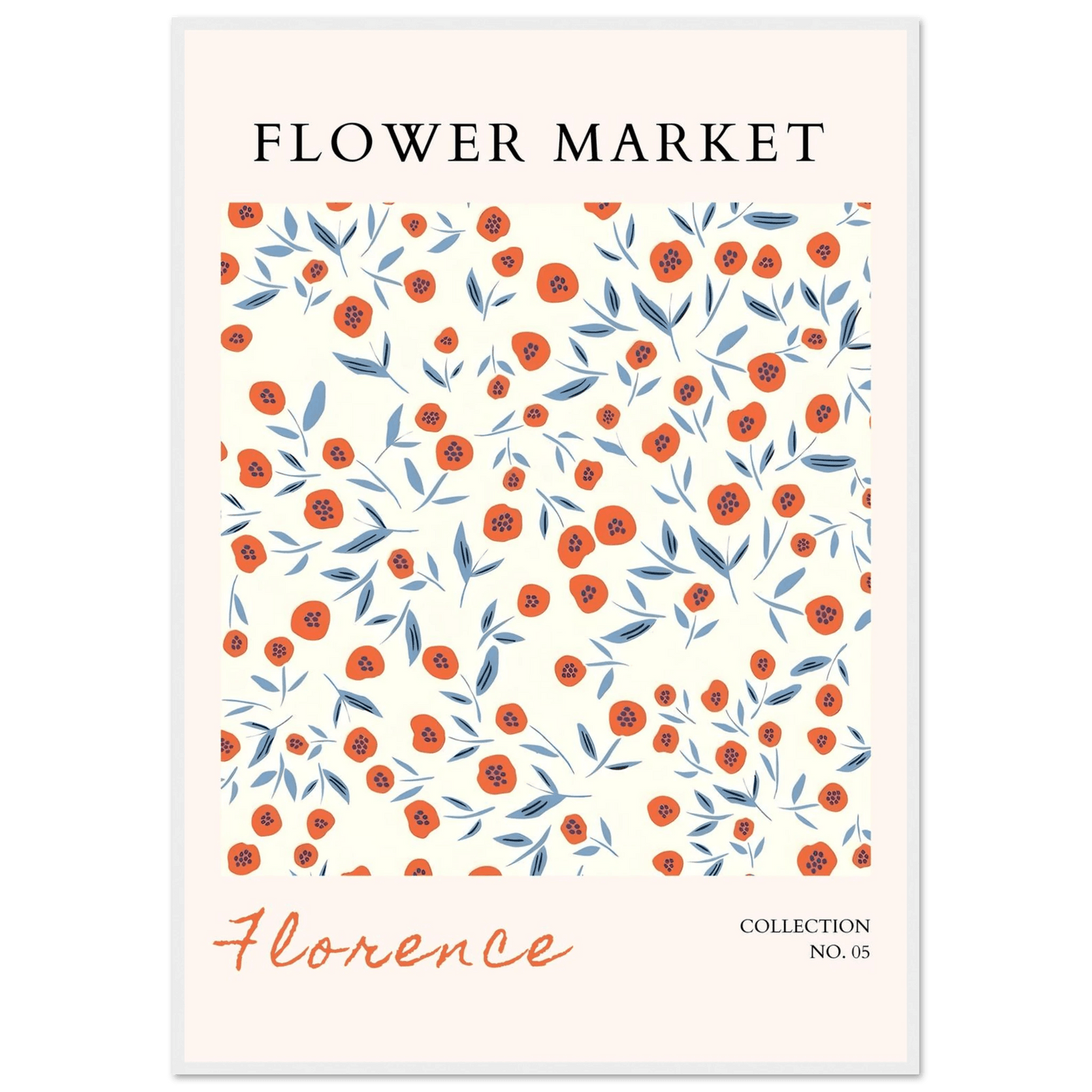 Florence Flower Market Art Print – Vibrant Orange Poppies & Blue Leaves | Framed & Ready-to-Hang Wall Art - Vibrantwalls