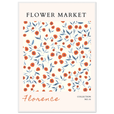 Florence Flower Market Art Print – Vibrant Orange Poppies & Blue Leaves | Framed & Ready-to-Hang Wall Art - Vibrantwalls