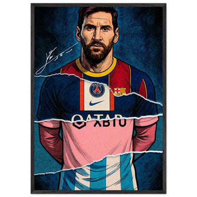 Lionel Messi Split Kit Pop Art Framed Poster – Eco-Friendly, Ready to Hang - Vibrantwalls