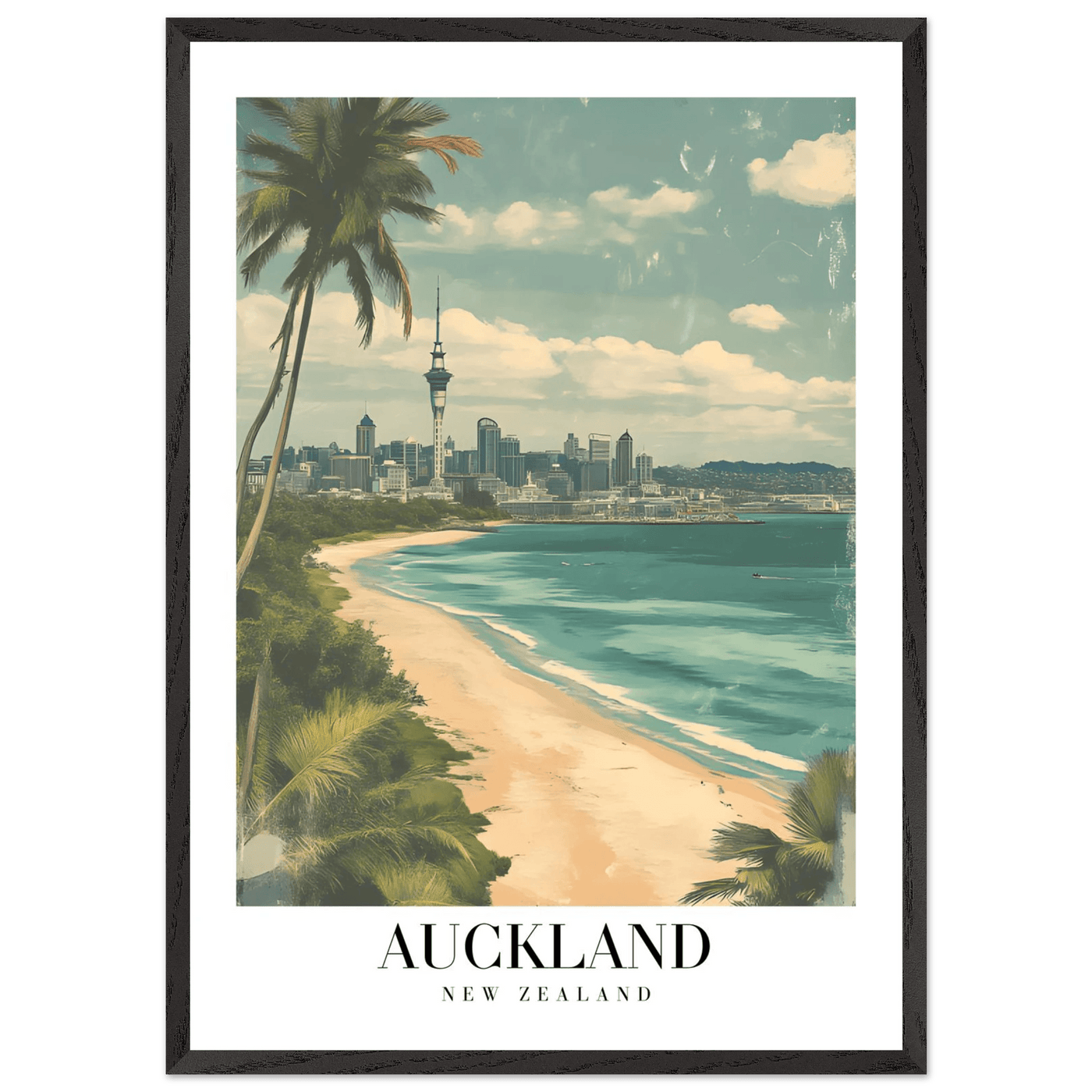 Auckland New Zealand Framed Poster – Vintage Coastal City Travel Wall Art with Wooden Frame Options - Vibrantwalls