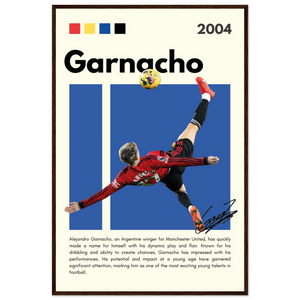 Alejandro Garnacho Manchester United Dynamic Football Poster 60x90 cm 24x36″ Dark wood frame Vibrantwalls