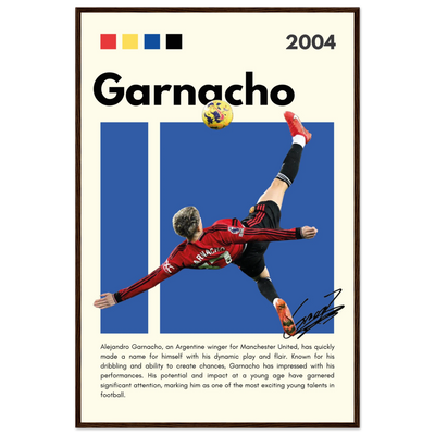 Alejandro Garnacho Manchester United Dynamic Football Poster 60x90 cm 24x36″ Dark wood frame Vibrantwalls