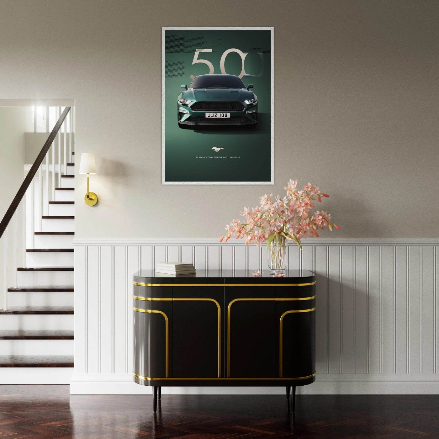1968 Bullitt Mustang GT - 50th Anniversary Framed Poster | Iconic Dark Highland Green, Ready-to-Hang Wall Art - Vibrantwalls