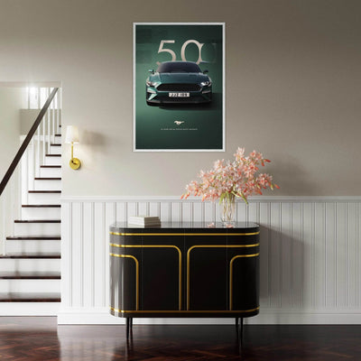1968 Bullitt Mustang GT - 50th Anniversary Framed Poster | Iconic Dark Highland Green, Ready-to-Hang Wall Art - Vibrantwalls
