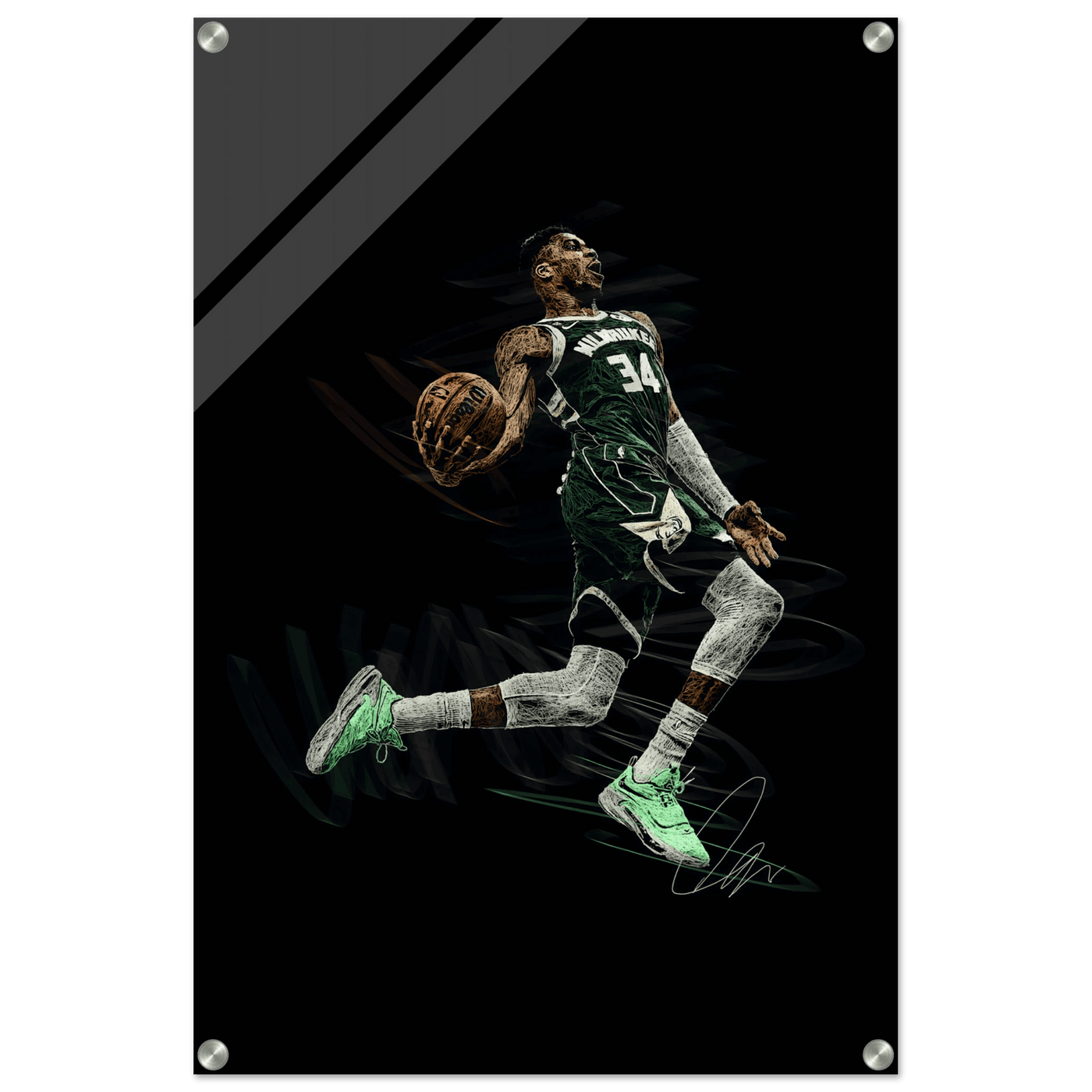 Giannis Antetokounmpo Milwaukee Bucks Acrylic Print – Dynamic NBA Art for Modern Spaces - Vibrantwalls