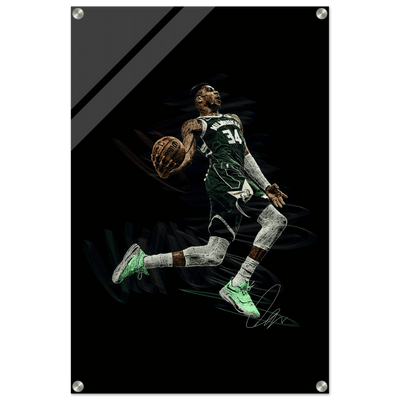 Giannis Antetokounmpo Milwaukee Bucks Acrylic Print – Dynamic NBA Art for Modern Spaces - Vibrantwalls