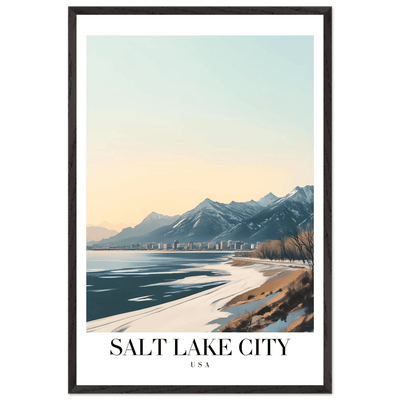 Salt Lake City Framed Poster – Modern Winter Landscape Art with Wood Frame - Vibrantwalls