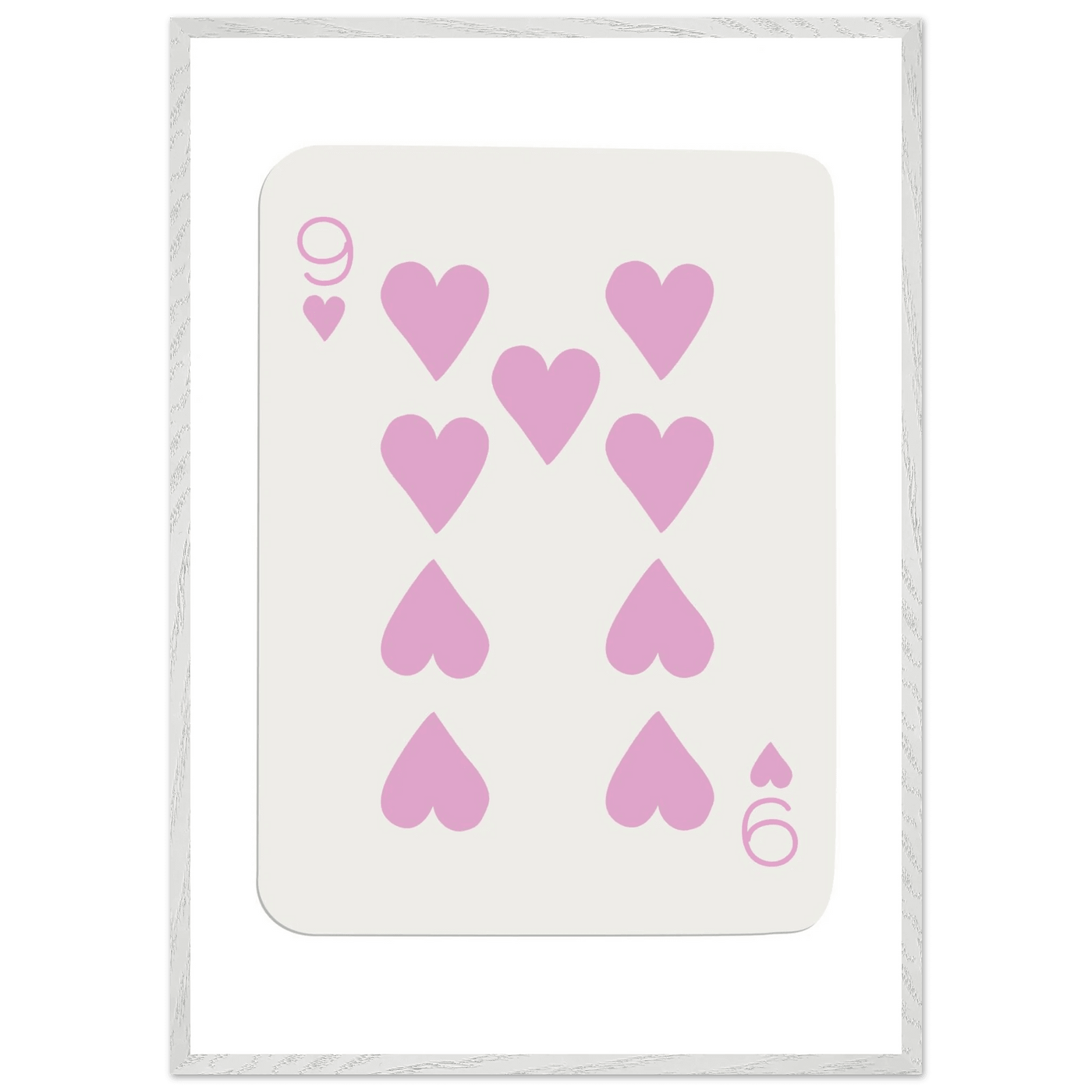 Nine of Hearts - Pink Poker Card Print - Mounted Framed Poster Art, Eco-Friendly Wood Frame - Vibrantwalls
