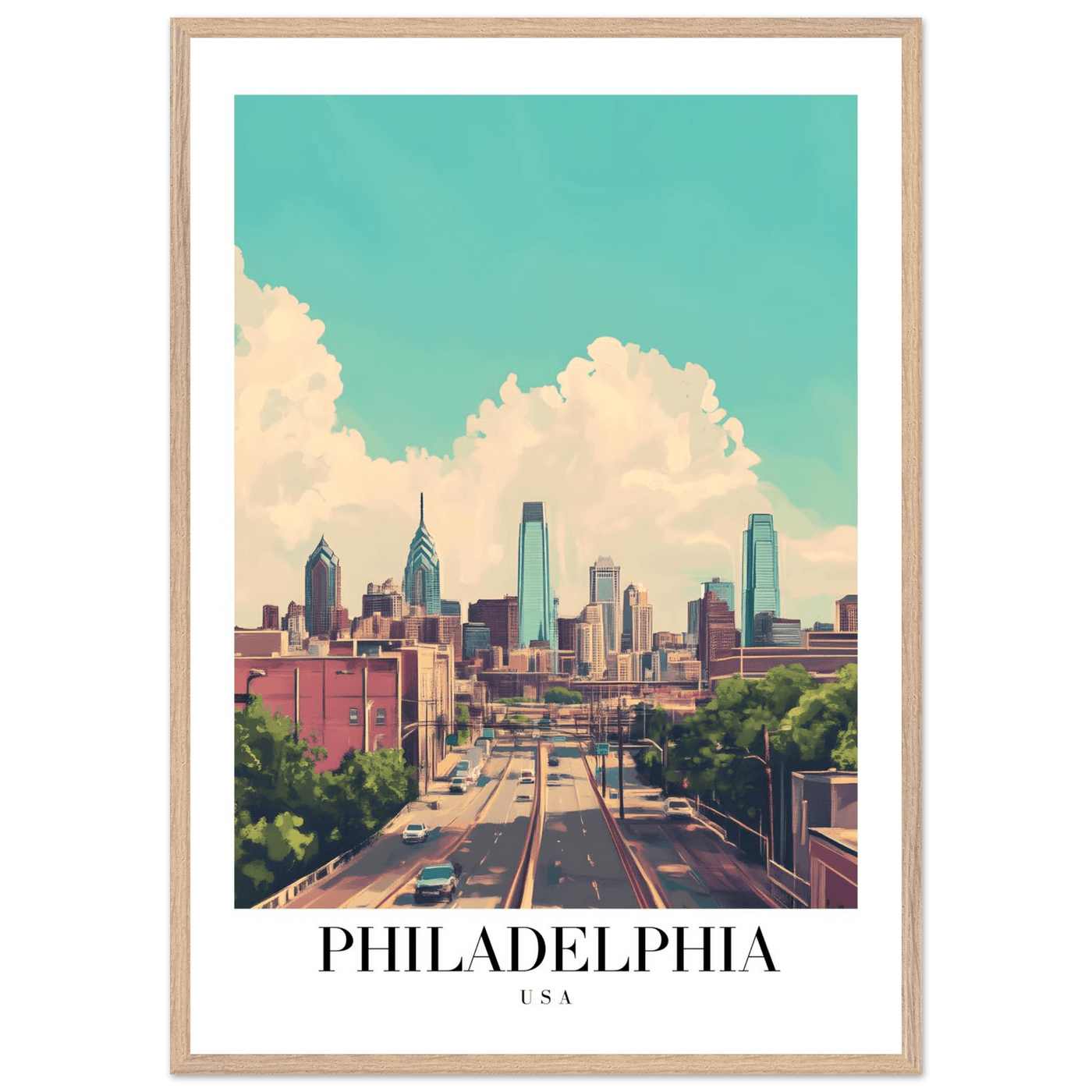 Philadelphia USA Framed Poster – Retro Cityscape Wall Art with Customizable Frame Options - Vibrantwalls