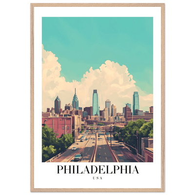 Philadelphia USA Framed Poster – Retro Cityscape Wall Art with Customizable Frame Options - Vibrantwalls