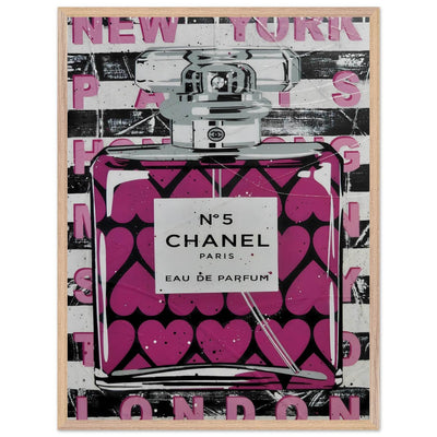 Chanel No. 5 Pink Hearts Pop Art Print in Premium Mounted Frame - Vibrantwalls