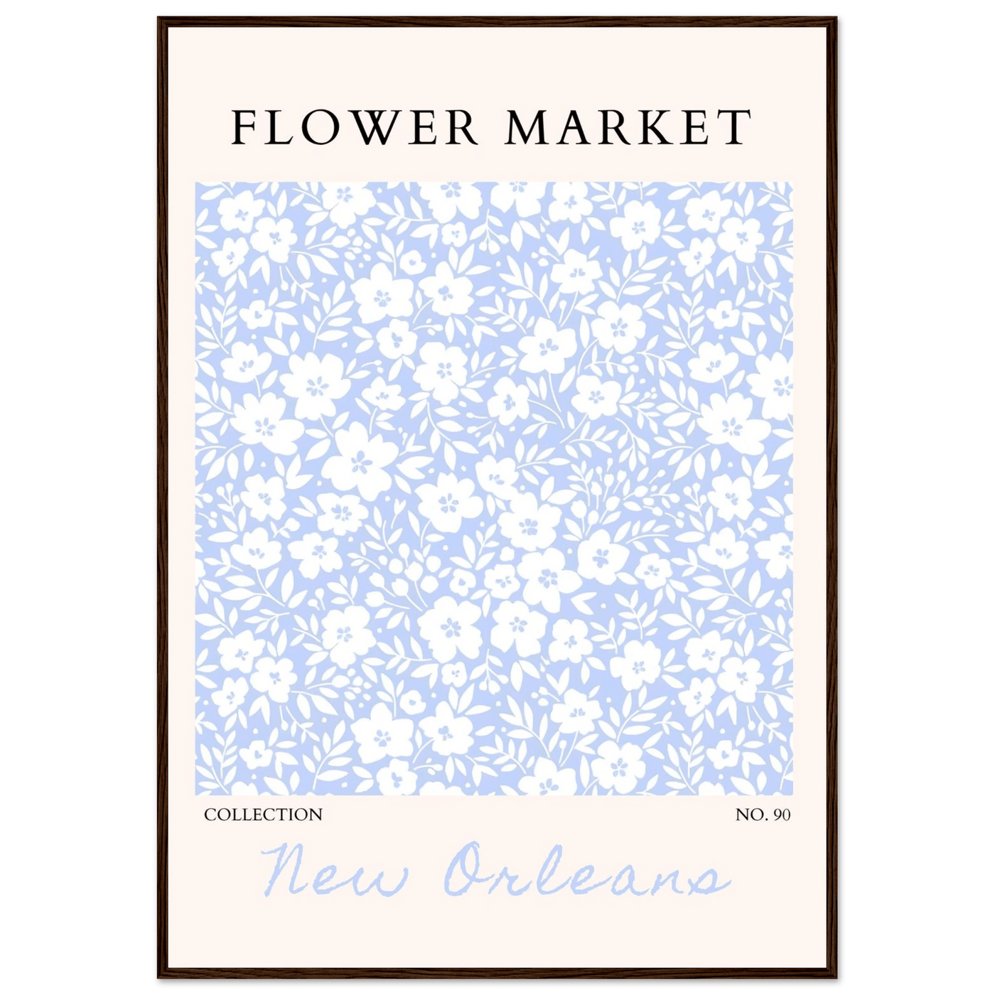 Flower Market New Orleans – Chic Periwinkle Floral Framed Poster | Ready-to-Hang Wall Art - Vibrantwalls