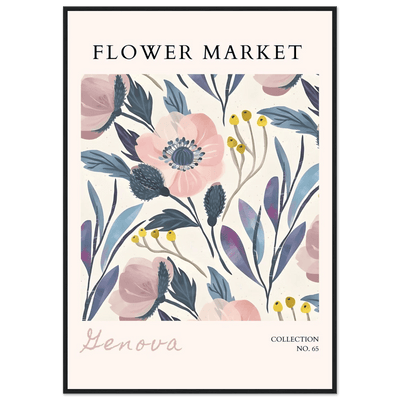 Flower Market 'Genova' Framed Poster – Blush & Indigo Floral Art Print | Ready-to-Hang Botanical Decor - Vibrantwalls