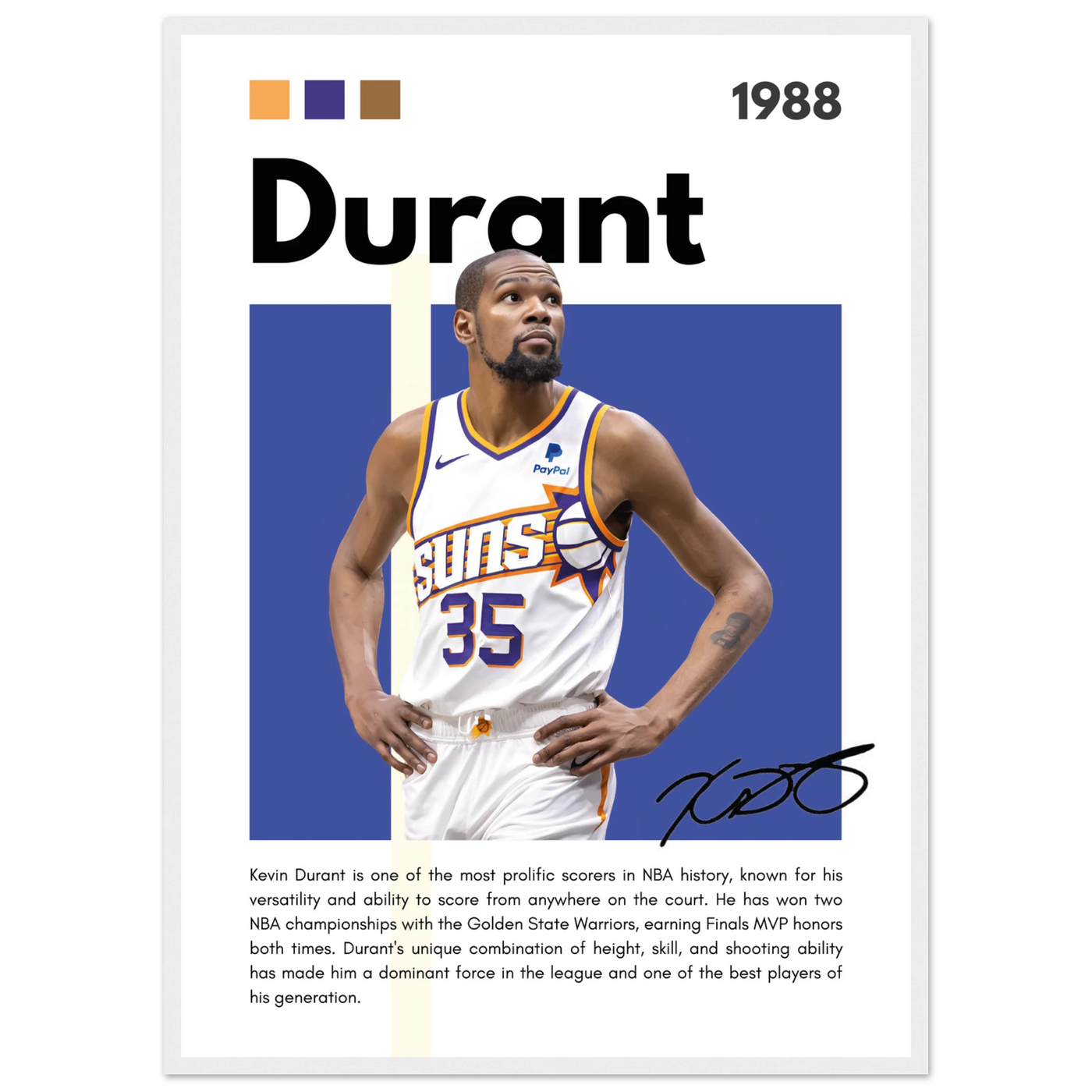Kevin Durant Slim Reaper Suns Framed Poster 50x70 cm 20x28″ White frame Vibrantwalls