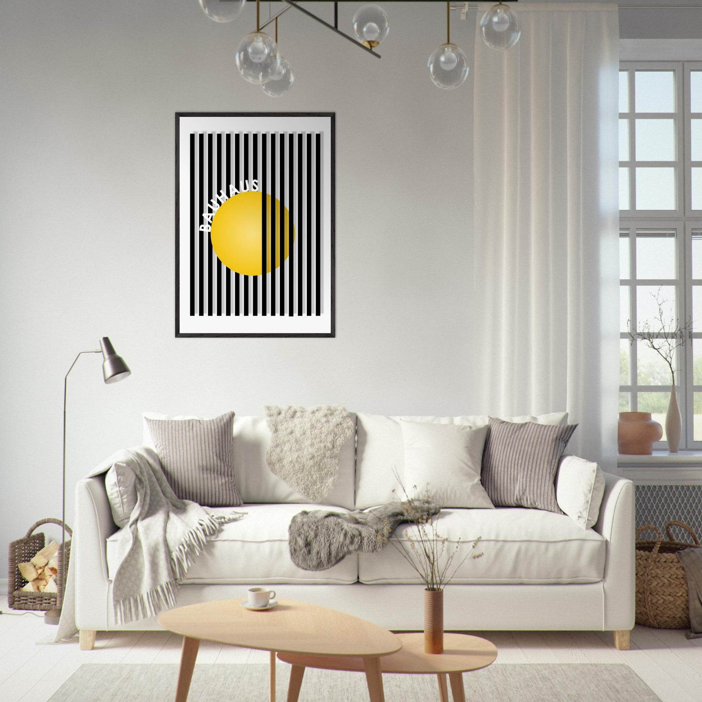 Bauhaus Yellow Circle Wall Art with Modern Stripes - Vibrantwalls