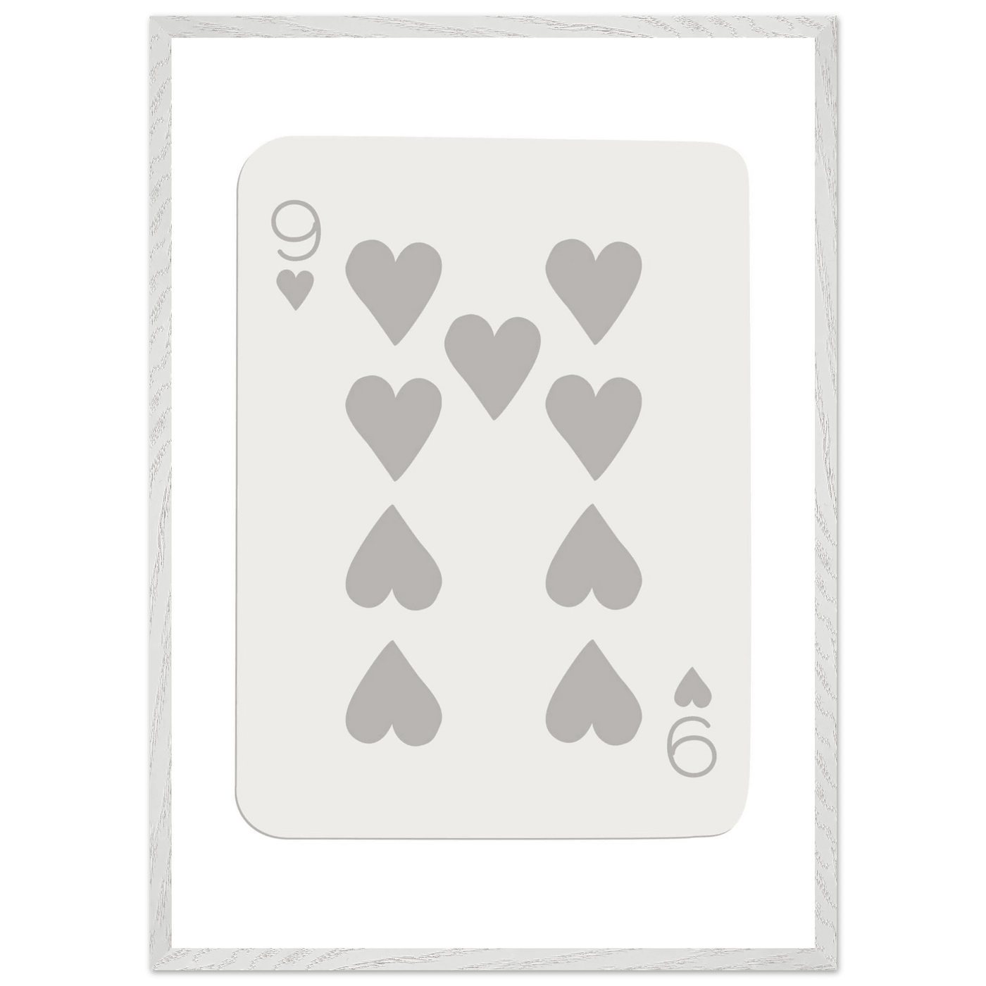 Minimalist Nine of Hearts Poker Card Print - Mounted Framed Wall Art, Eco-Friendly Wood Frame, Neutral Tones - Vibrantwalls