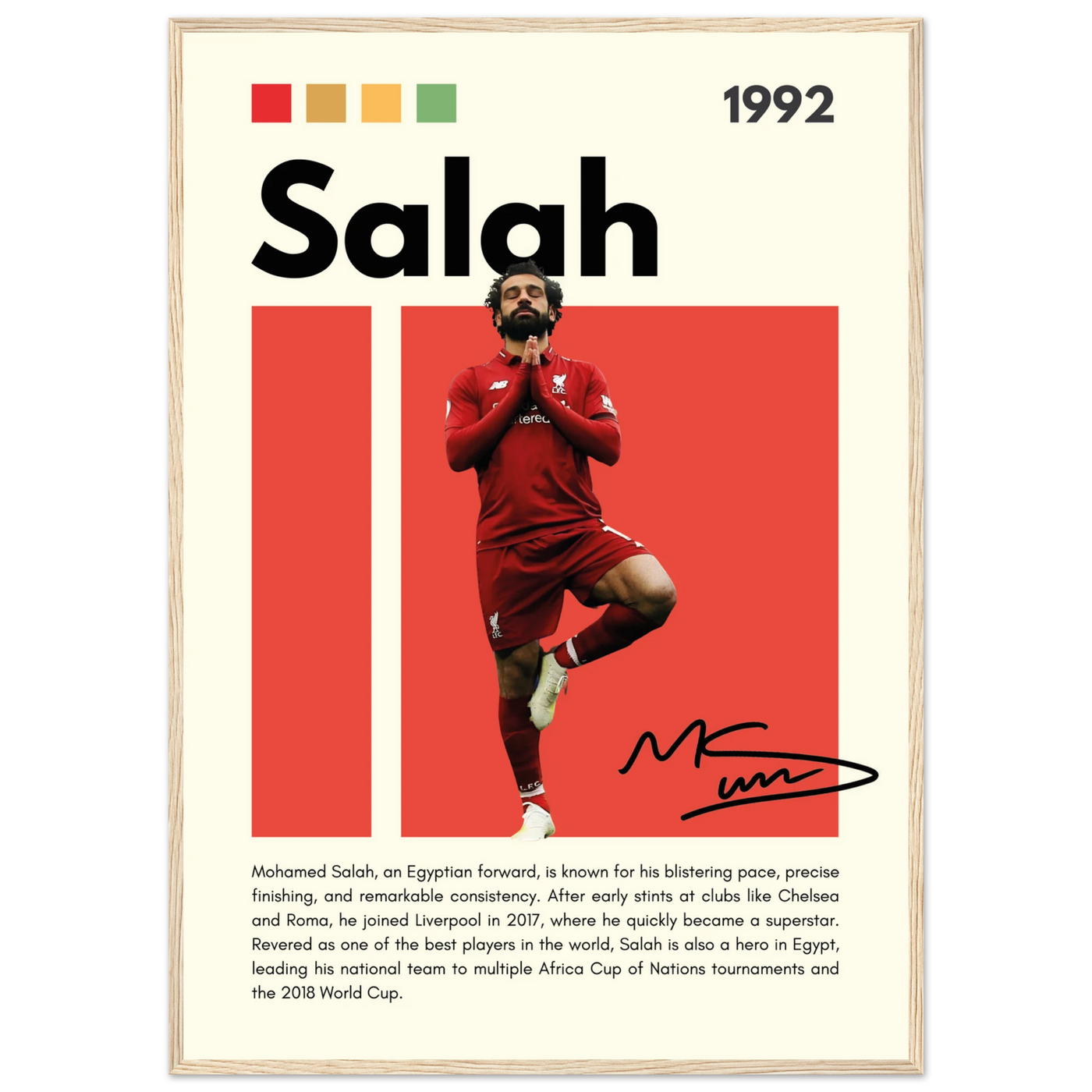 Mohamed Salah Liverpool FC Framed Poster – Iconic Yoga Pose Football Art Print A1 (59.4 x 84.1 cm) Wood frame Vibrantwalls