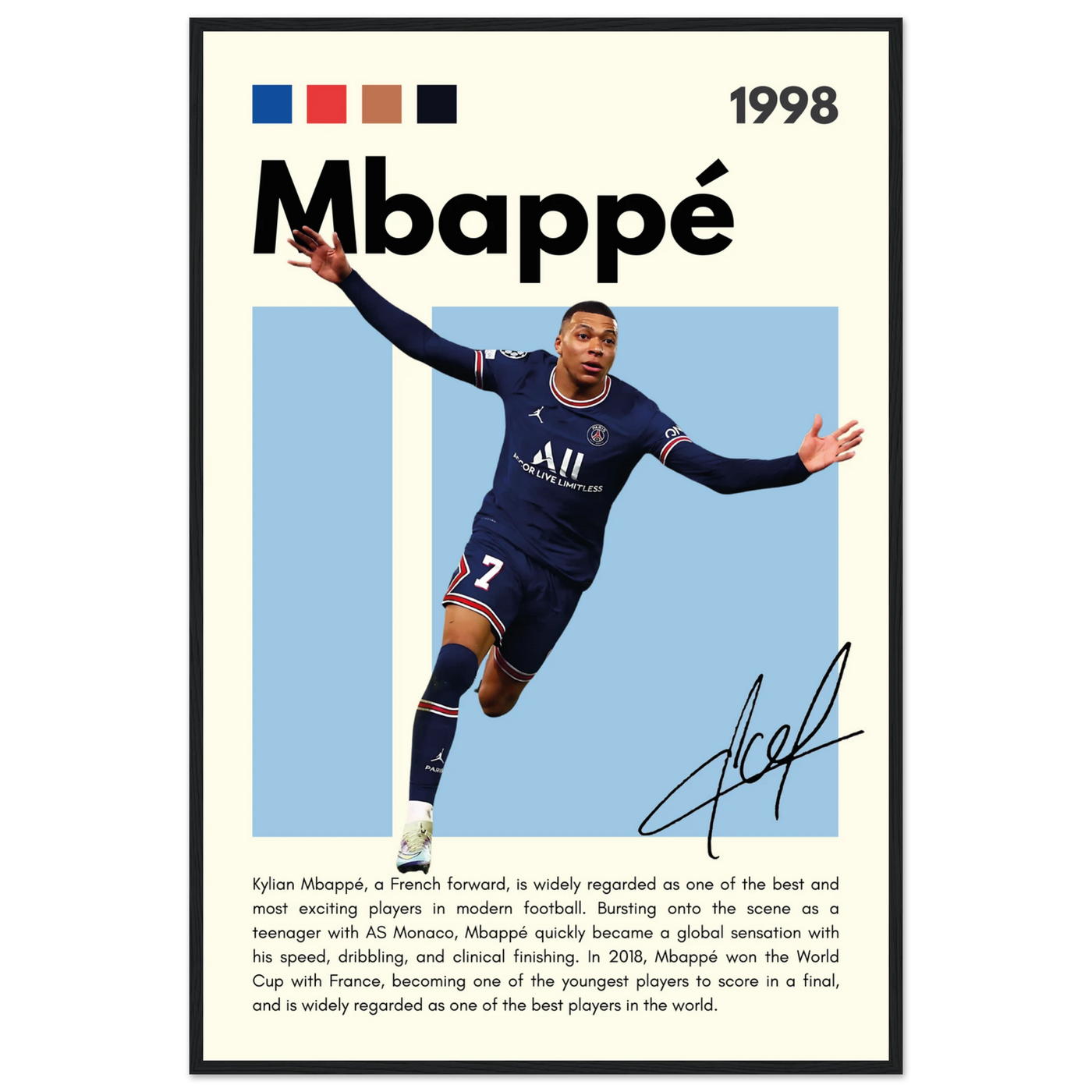 Kylian Mbappé PSG Soccer Framed Football Poster 60x90 cm 24x36″ Black frame Vibrantwalls