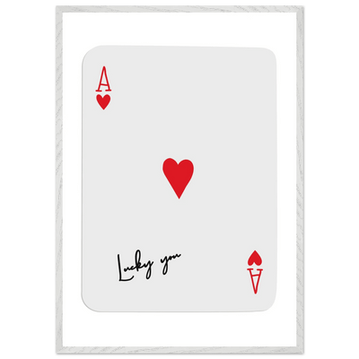 Lucky You Ace of Hearts Card Print - Framed Poker Art, Modern Design, Eco-Friendly Wood Frame - Vibrantwalls