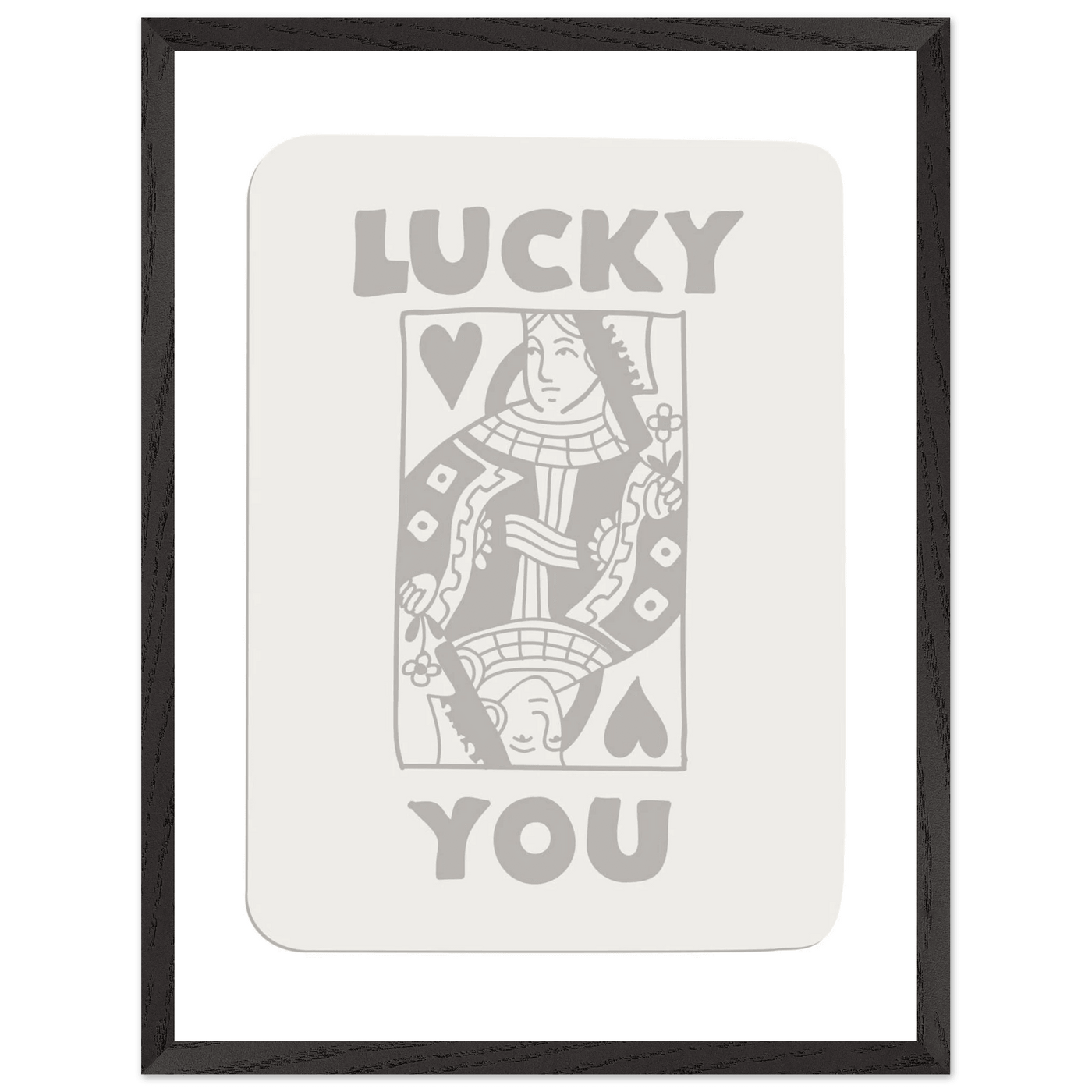 Lucky You Poker Queen of Hearts Framed Art - Modern Card Game Print, Eco-Friendly Wood Frame - Vibrantwalls
