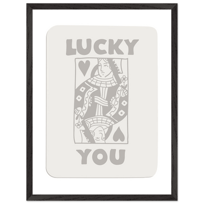 Lucky You Poker Queen of Hearts Framed Art - Modern Card Game Print, Eco-Friendly Wood Frame - Vibrantwalls