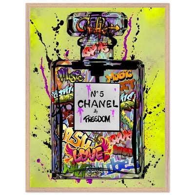 Coco Chanel No. 5 Graffiti Art Print - Vibrant Street Style Perfume Bottle Framed Wall Art - Vibrantwalls